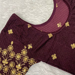 Work Wear Stretchable Blouse - Maroon with Golden Embroidery