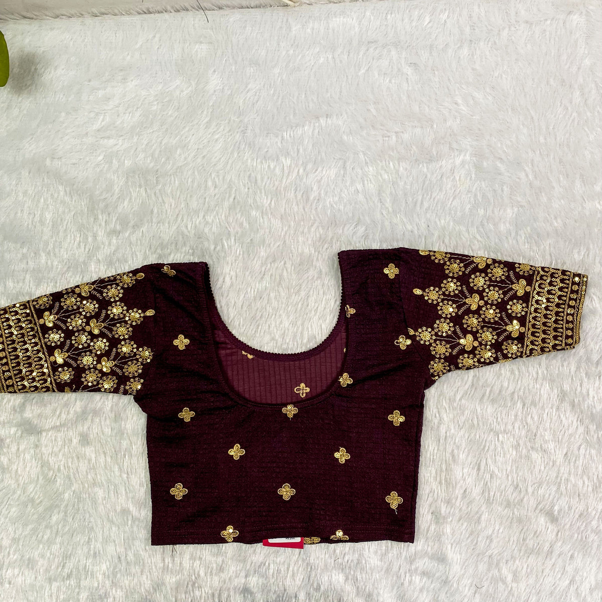 Work Wear Stretchable Blouse - Maroon with Golden Embroidery