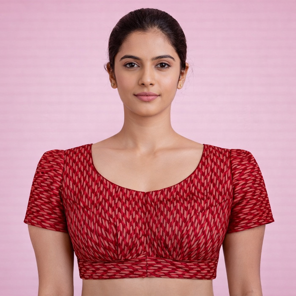 Queen Cotton Blouse Red with Geometric Print