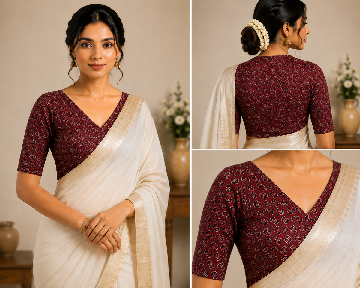 Ajrak Cotton Puff Padded Blouse