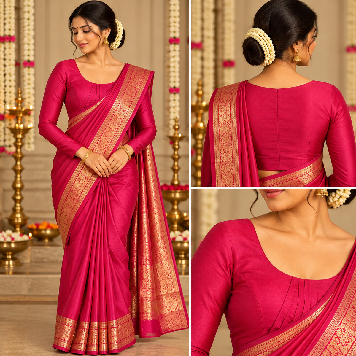 Premium Silk Cotton Blouse – High Neck, Full Hand Sleeve