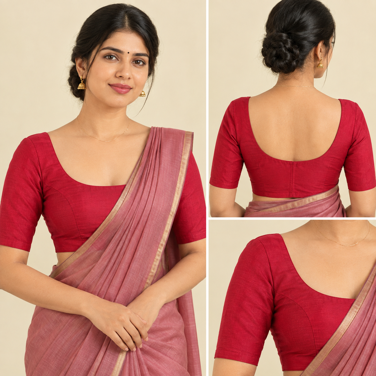 Silk Cotton Elbow Sleeve Blouse