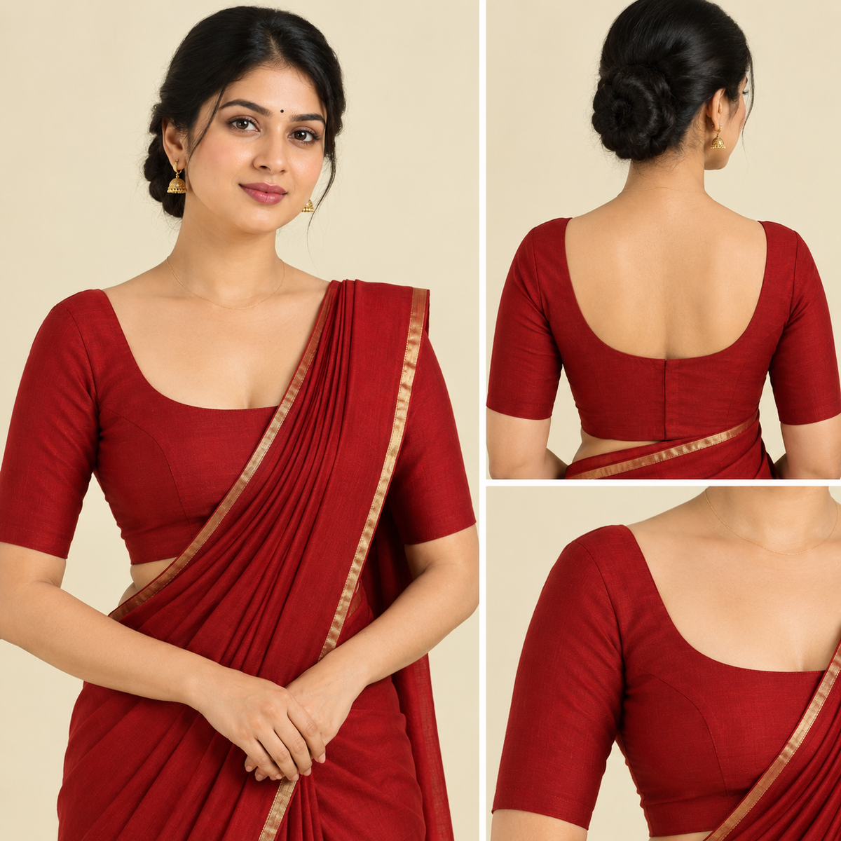 Silk Cotton Elbow Sleeve Blouse