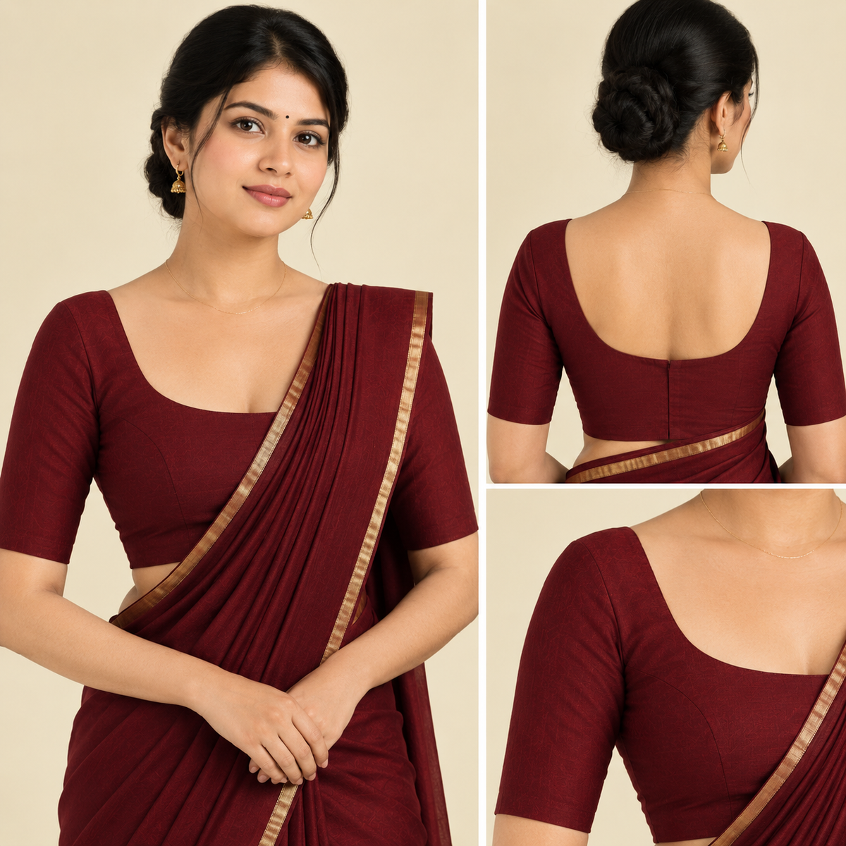 Silk Cotton Elbow Sleeve Blouse