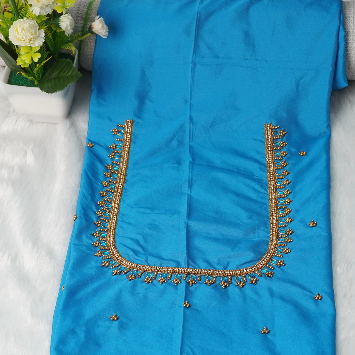 Simple Aariwork Material - Necklace Design With Beads Work