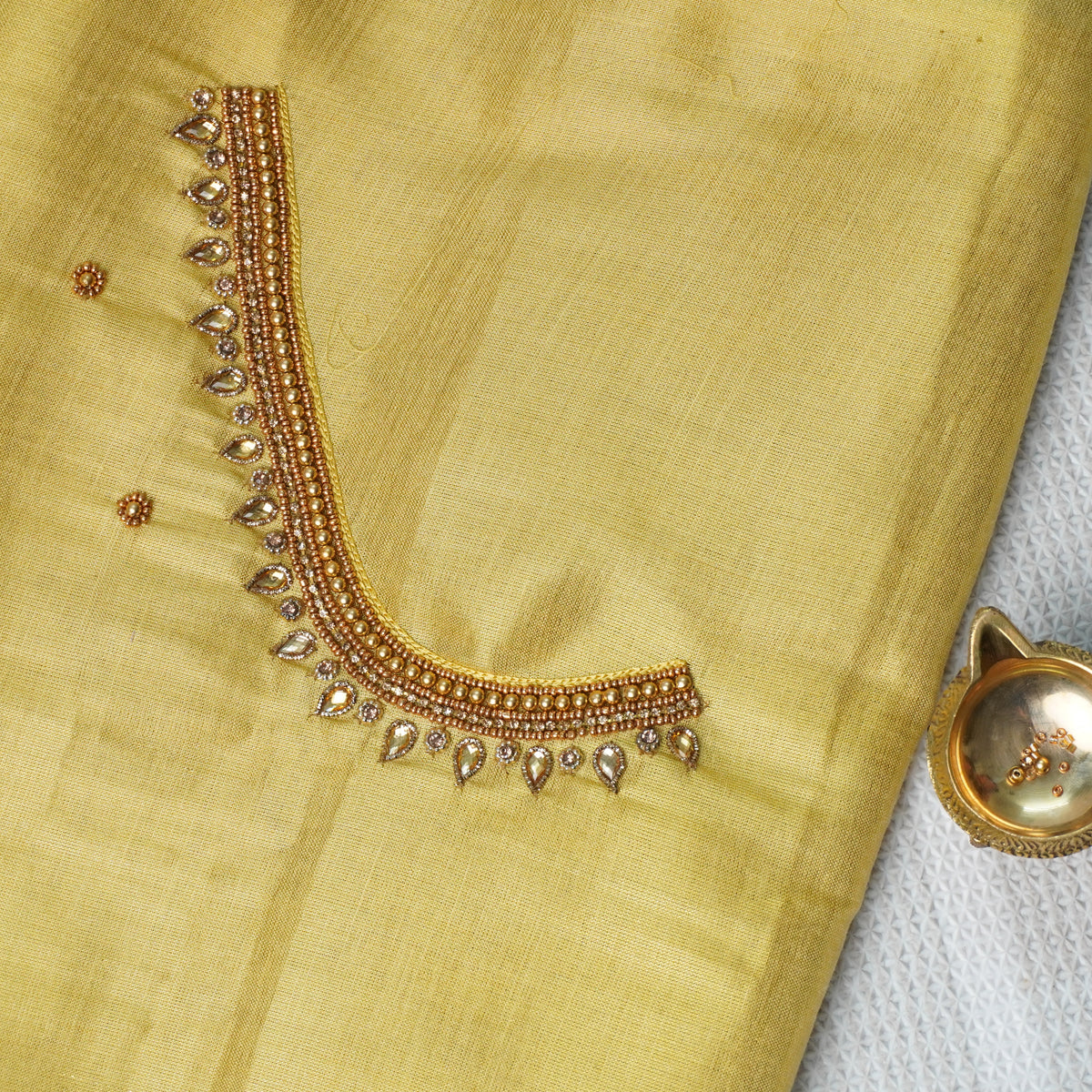 Zari Wave Tissue Silk Aariwork Material