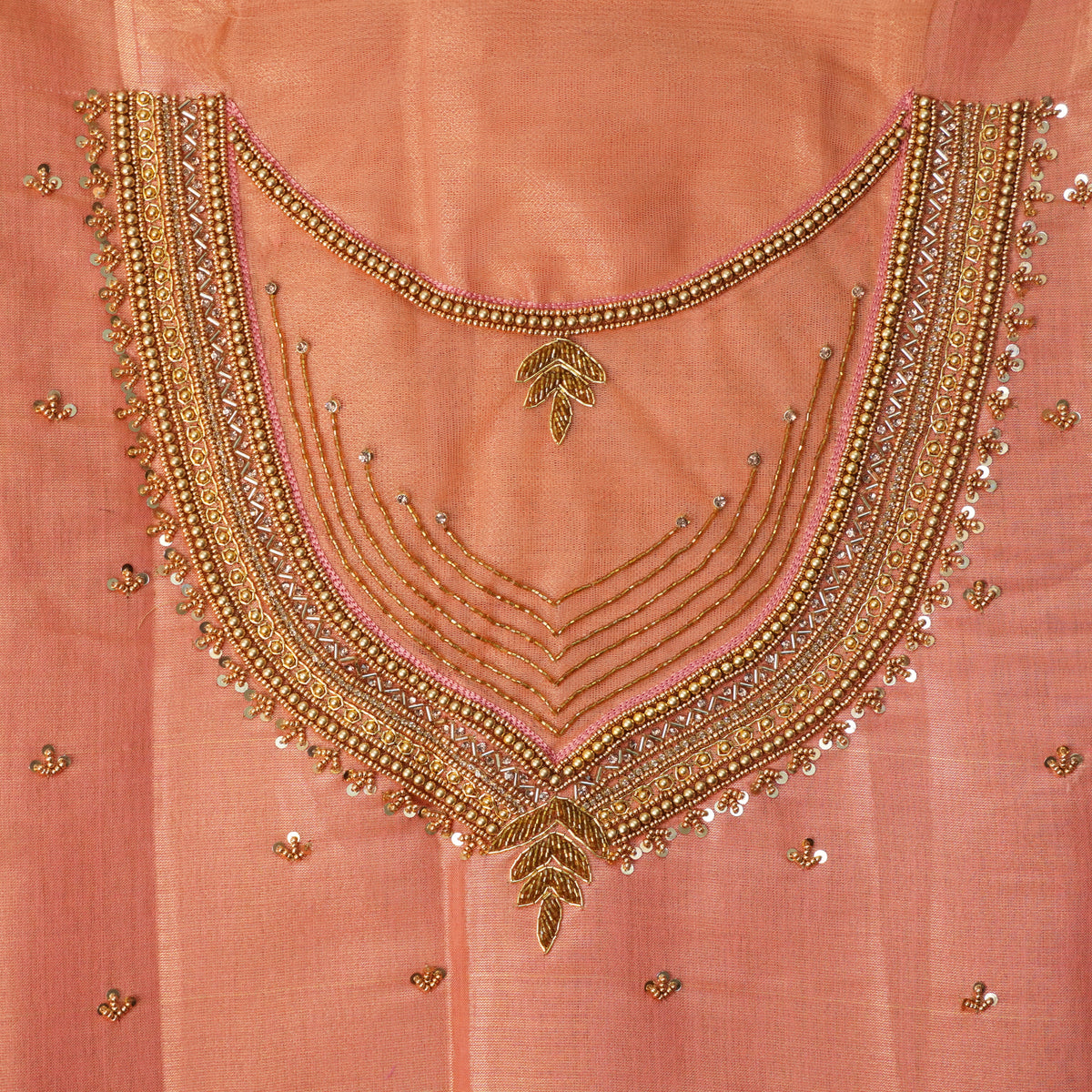 Temple Stripe Aari Work Blouse Material