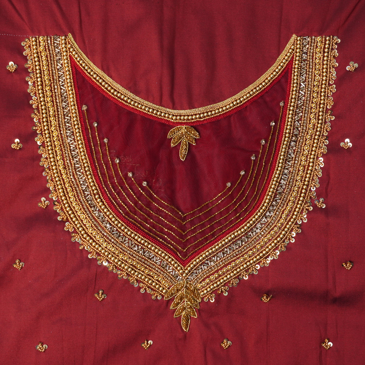 Temple Stripe Aari Work Blouse Material