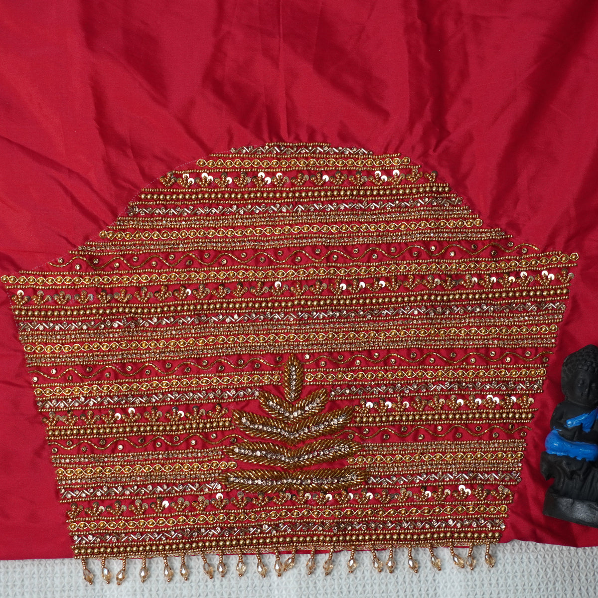 Temple Stripe Aari Work Blouse Material