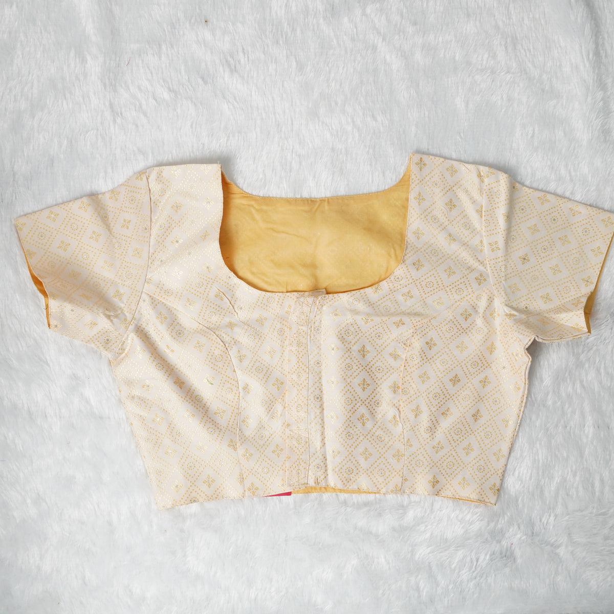 Jacquard Woven Pattern Off-White and Gold Woven Design Blouse