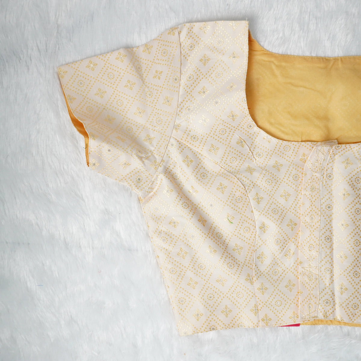 Jacquard Woven Pattern Off-White and Gold Woven Design Blouse