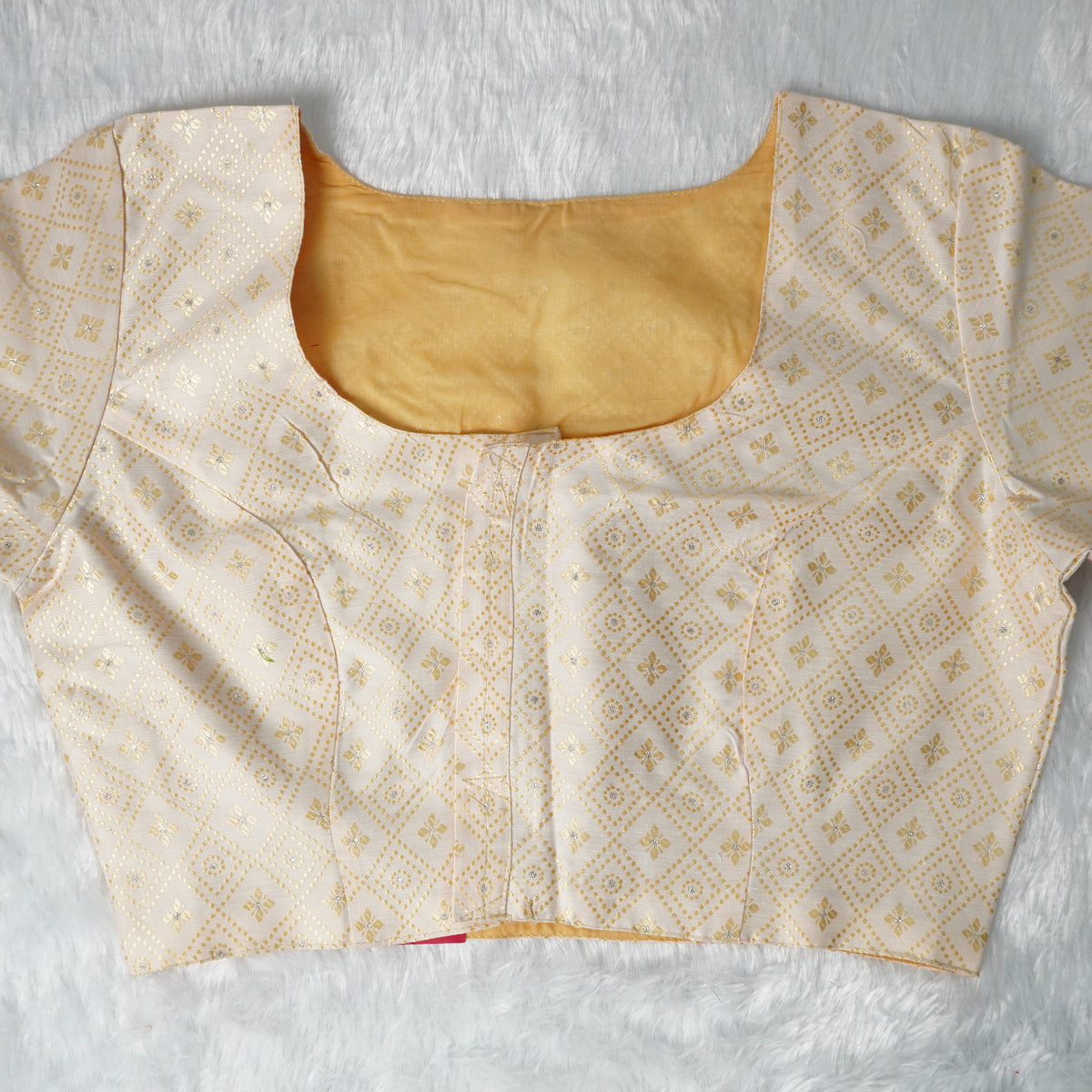 Jacquard Woven Pattern Off-White and Gold Woven Design Blouse