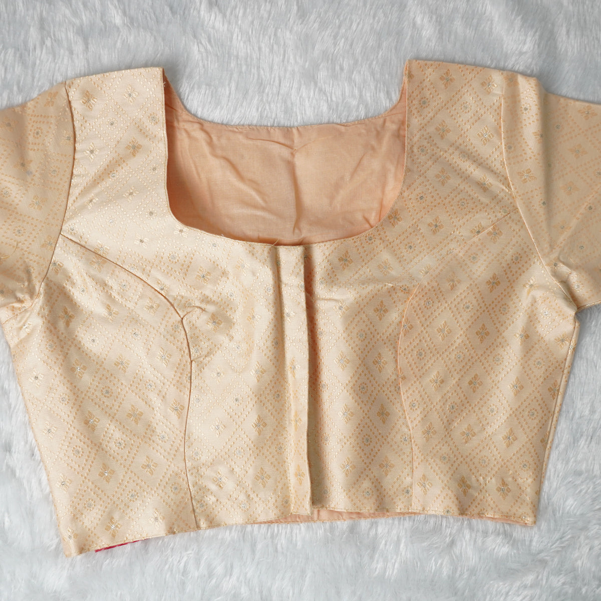 Jacquard Woven Pattern Off-White and Gold Woven Design Blouse