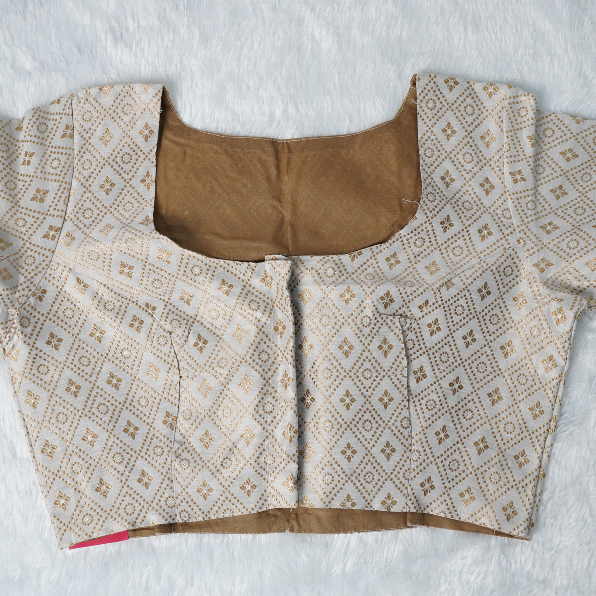 Jacquard Woven Pattern Off-White and Gold Woven Design Blouse