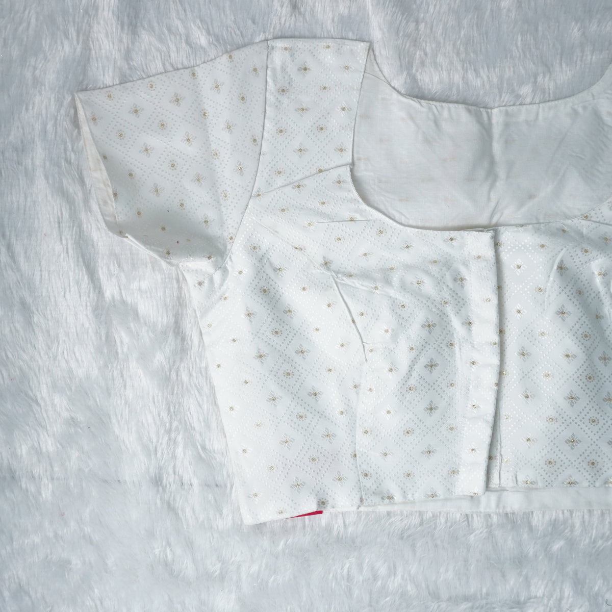 Jacquard Woven Pattern Off-White and Gold Woven Design Blouse