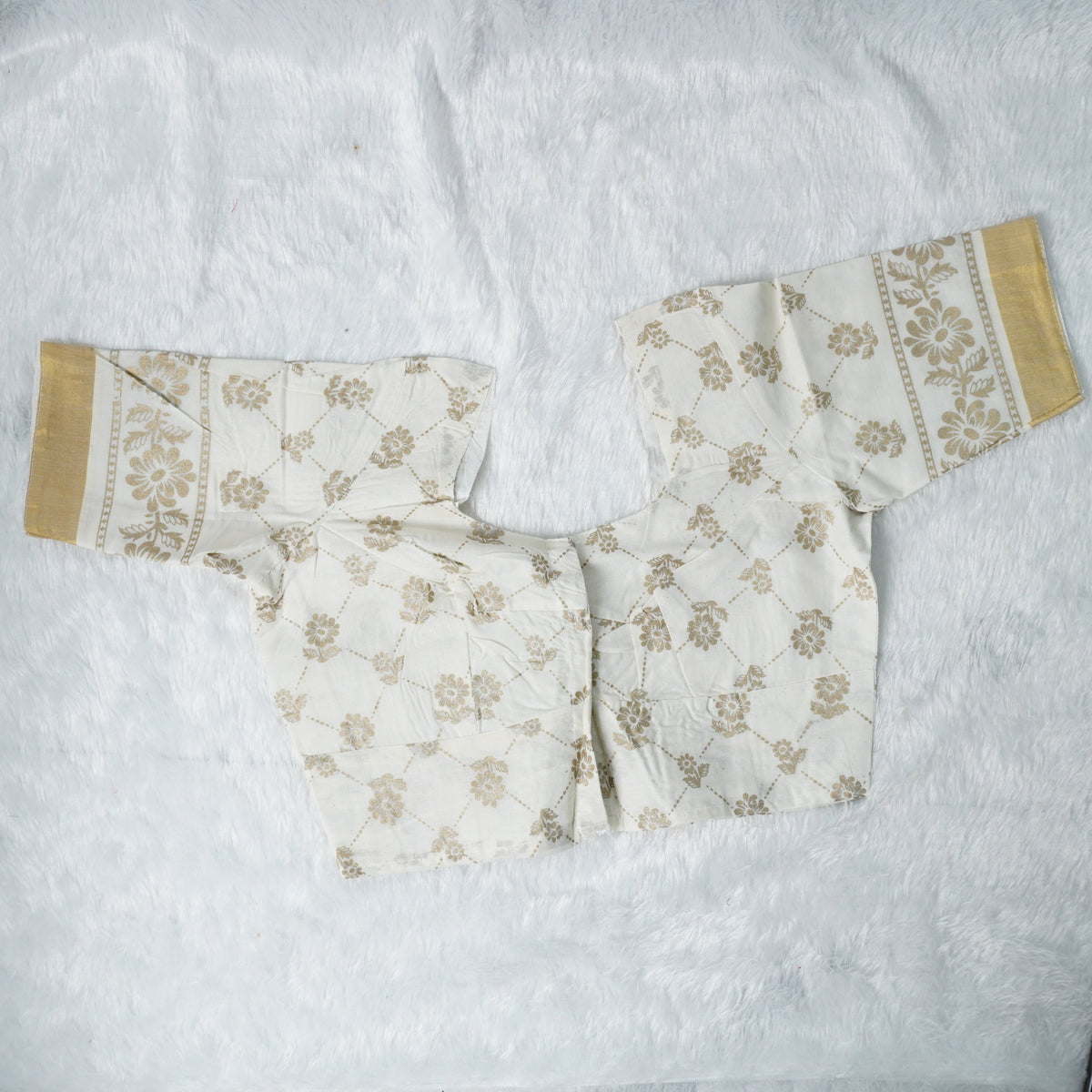 Foil Print Designs Off-White and Gold Cream or Off-White Designer Blouse