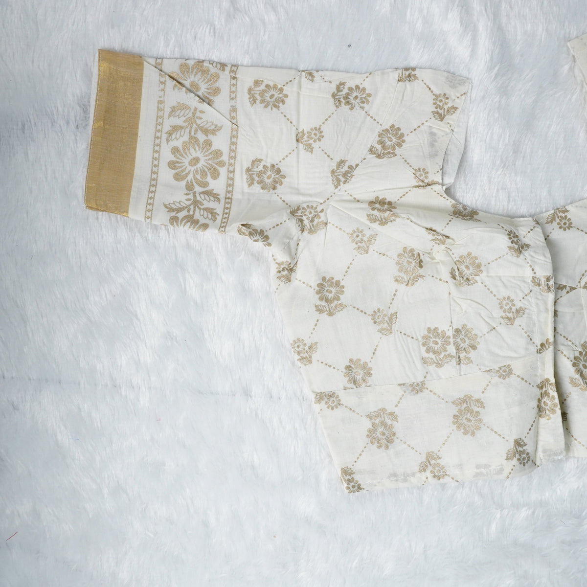 Foil Print Designs Off-White and Gold Cream or Off-White Designer Blouse