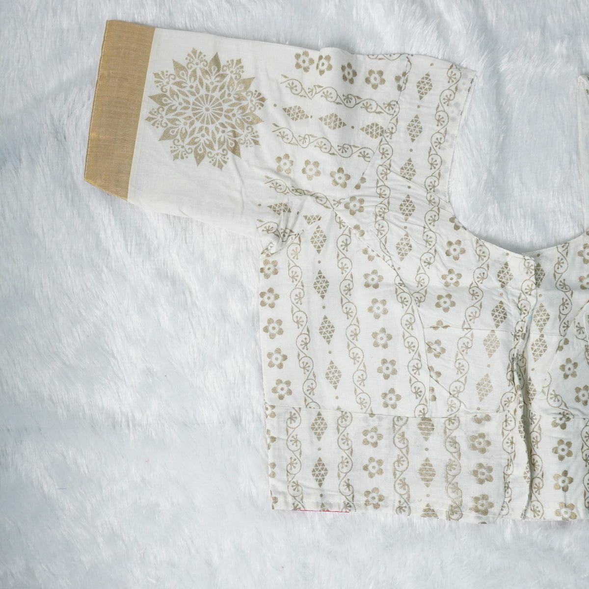 Off-White and Gold Off-White and Gold Hand-Block Print Blouse