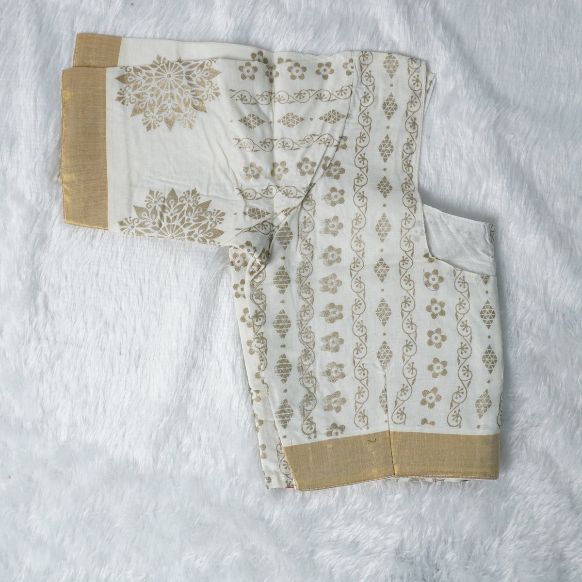 Off-White and Gold Off-White and Gold Hand-Block Print Blouse