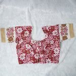 Floral and Vine Patterns Red Hand-Block Printed Cotton Blouse