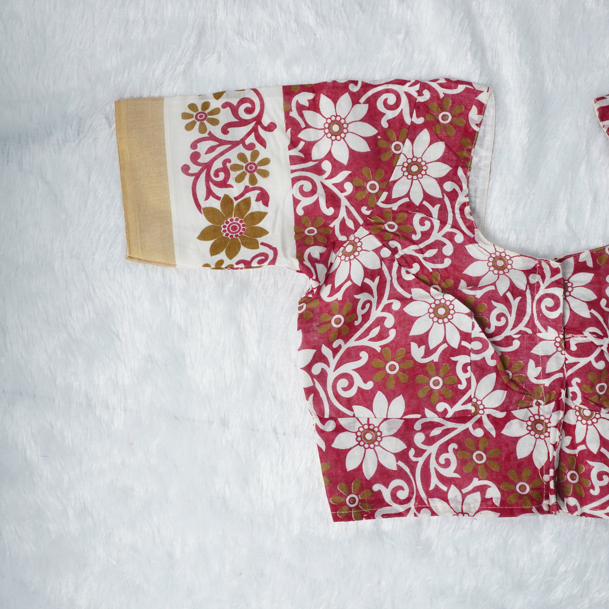Floral and Vine Patterns Red Hand-Block Printed Cotton Blouse