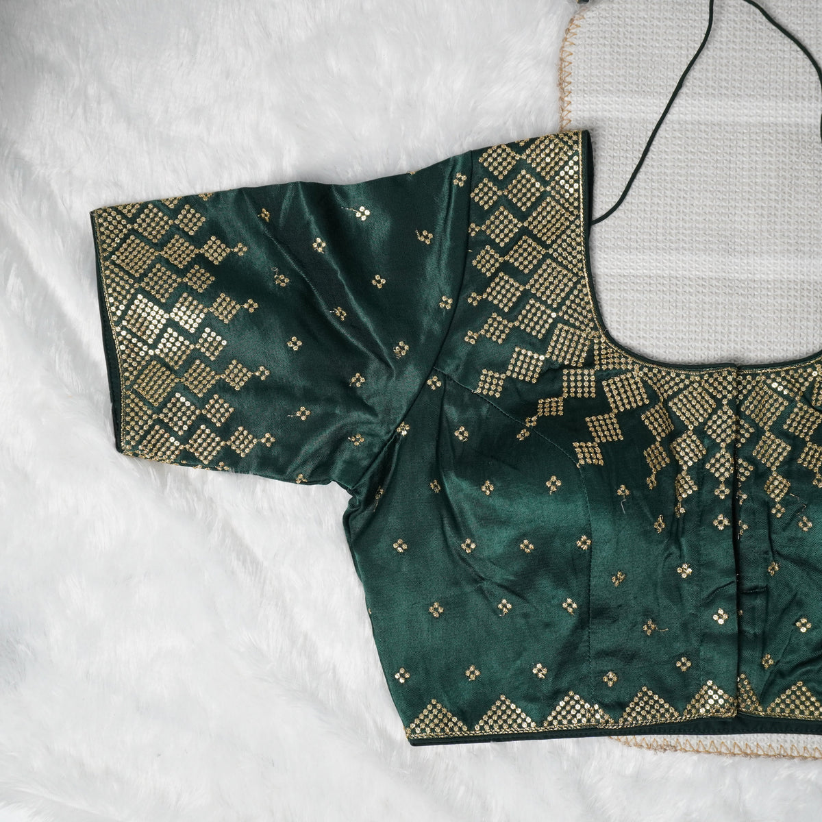 Dark Green Designer Blouse with Golden Detailing Readymade