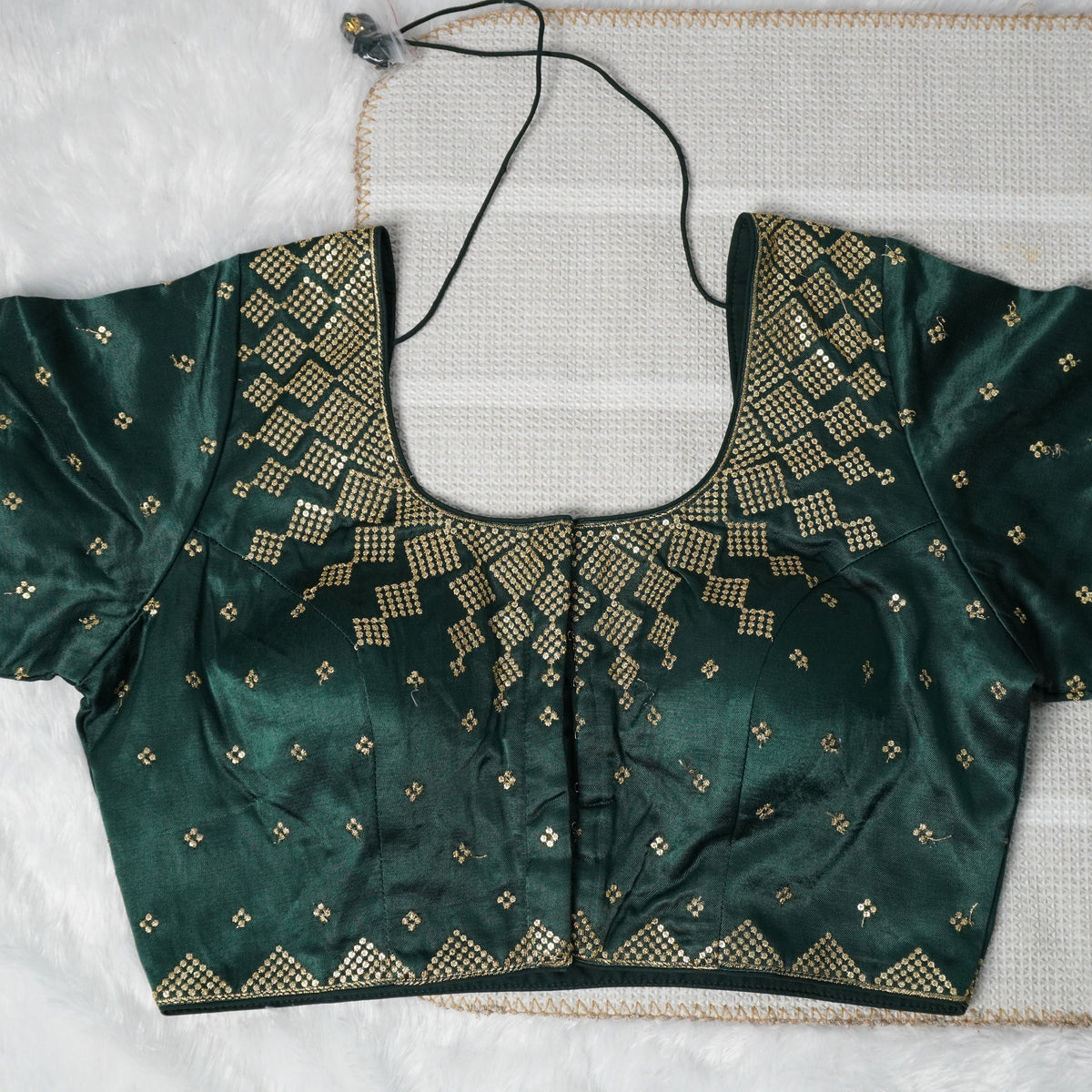 Dark Green Designer Blouse with Golden Detailing Readymade