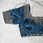 Peacock Blue Designer Blouse with Golden Detailing Readymade Blouse
