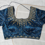 Peacock Blue Designer Blouse with Golden Detailing Readymade Blouse