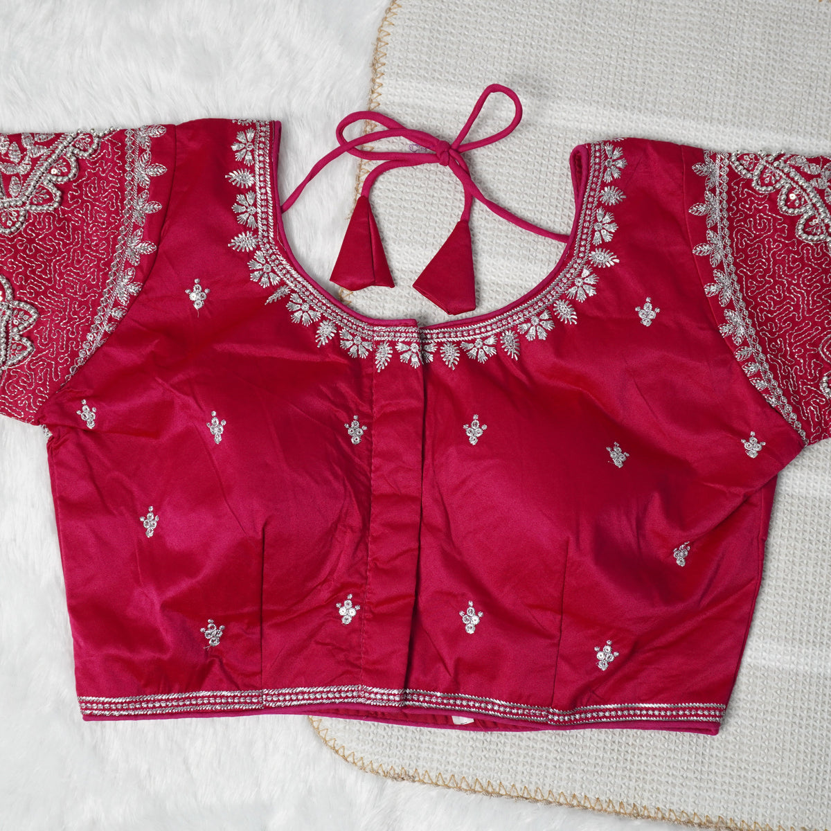 Silver Zari Coding and Sequence Embroidery Bridals Style Readymade Blouse