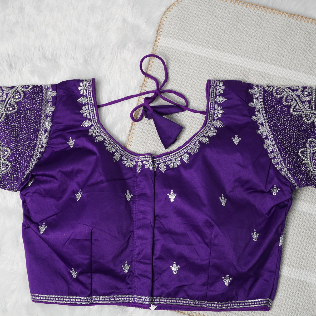 Silver Zari Coding and Sequence Embroidery Bridals Style Readymade Blouse