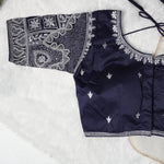 Silver Zari Coding and Sequence Embroidery Bridals Style Readymade Blouse
