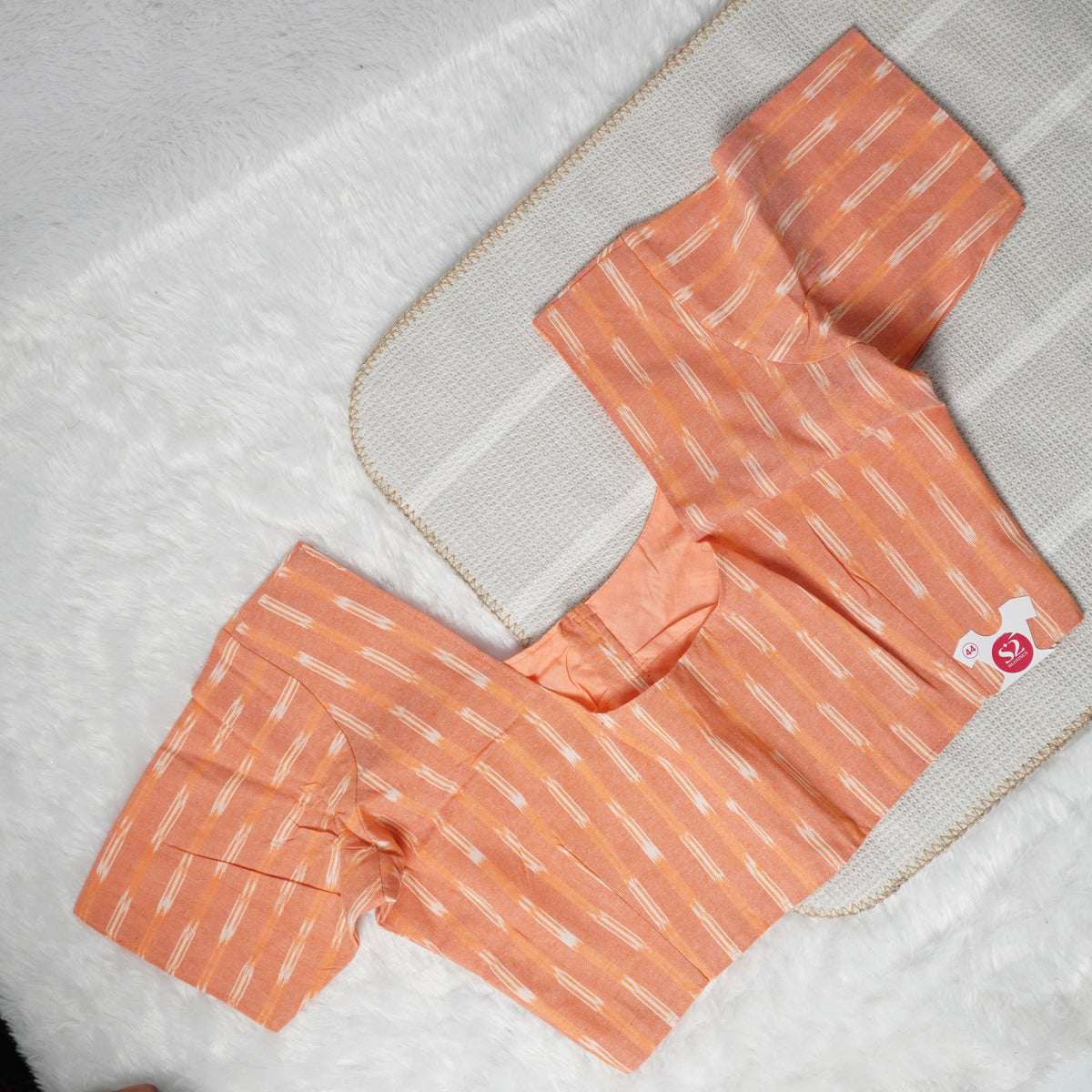 Light Orange Ikkat Print Readymade Blouse