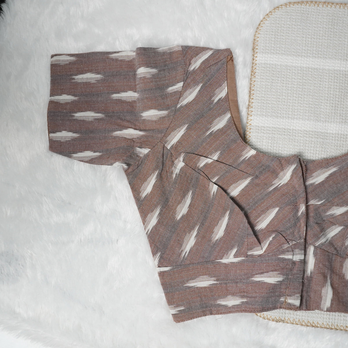 Brown Shade Ikkat Print Readymade Blouse