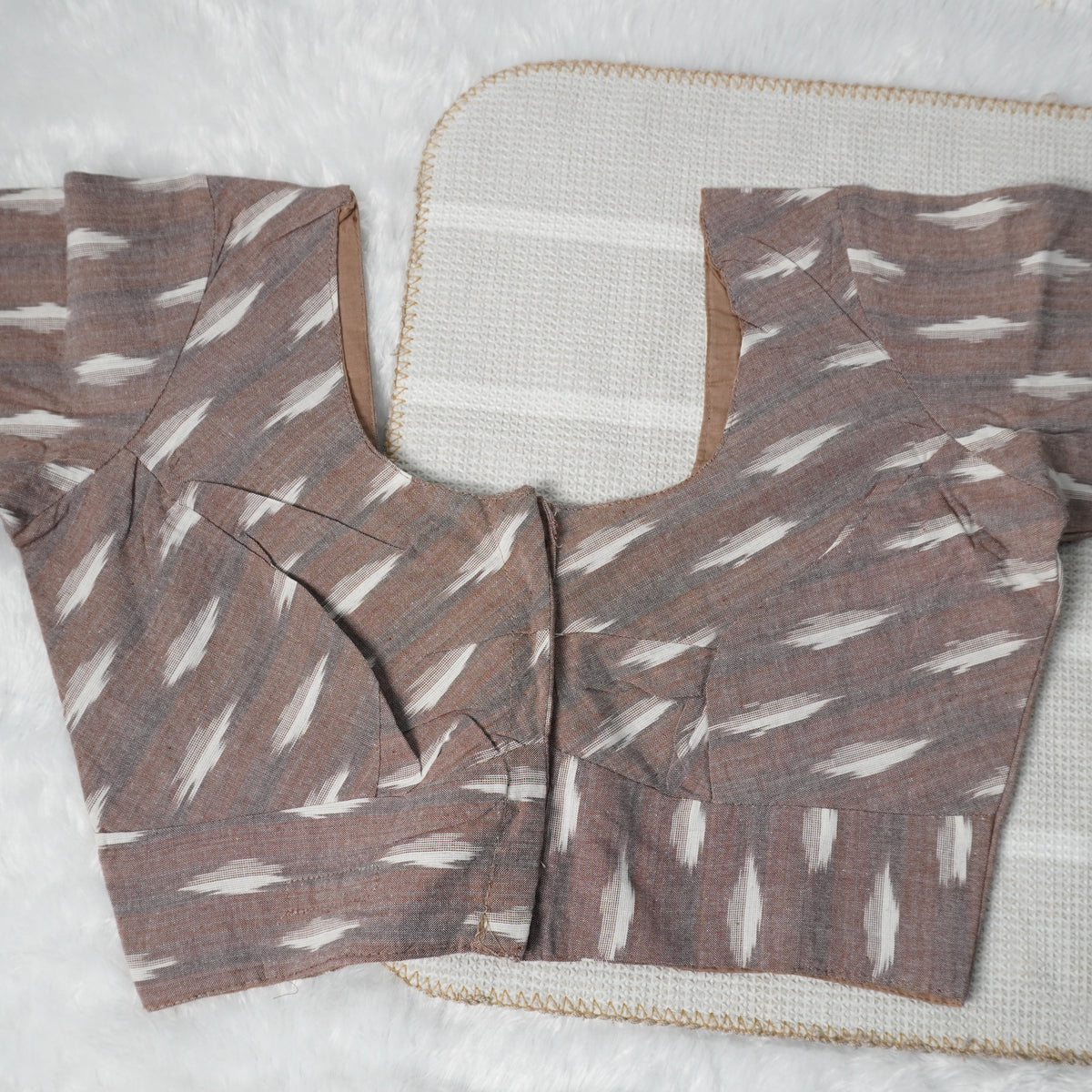 Brown Shade Ikkat Print Readymade Blouse