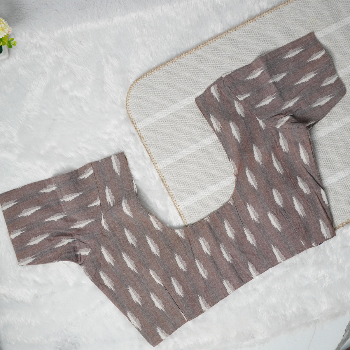 Brown Shade Ikkat Print Readymade Blouse
