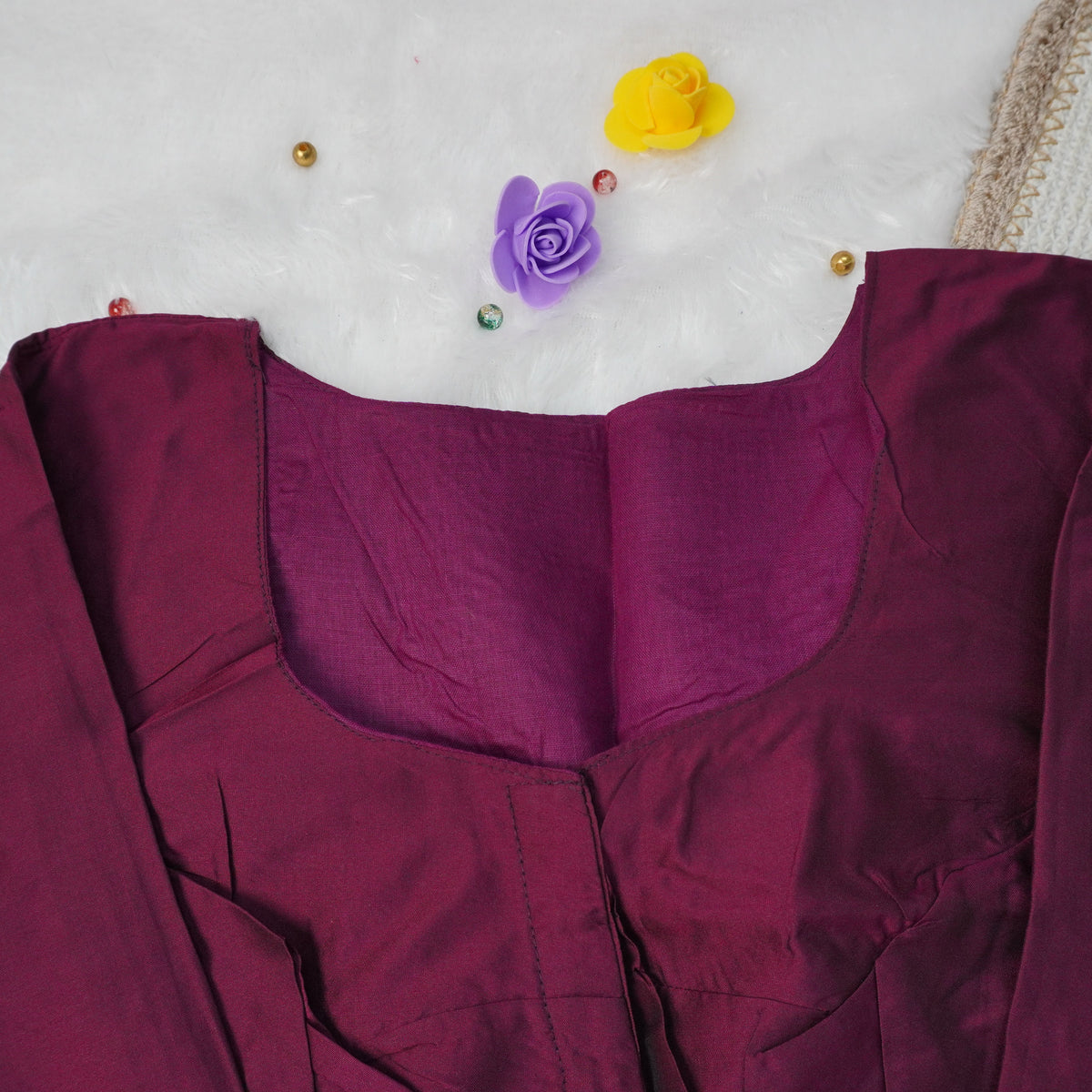 Premium Silk Cotton Blouse – High Neck, Full Hand Sleeve