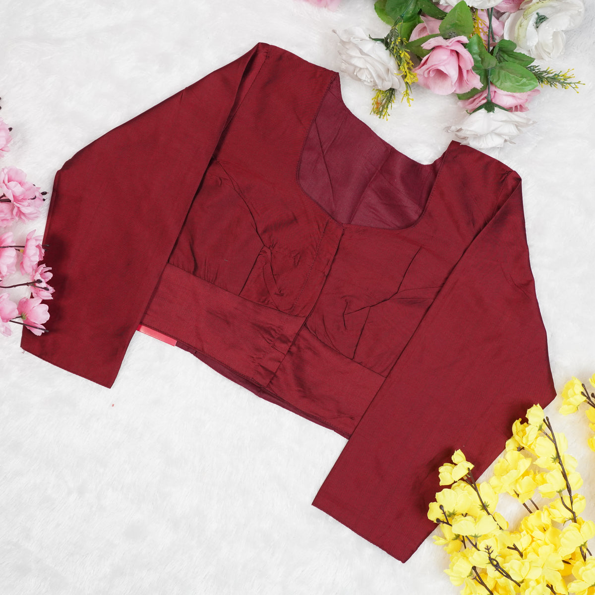 Premium Silk Cotton Blouse – High Neck, Full Hand Sleeve