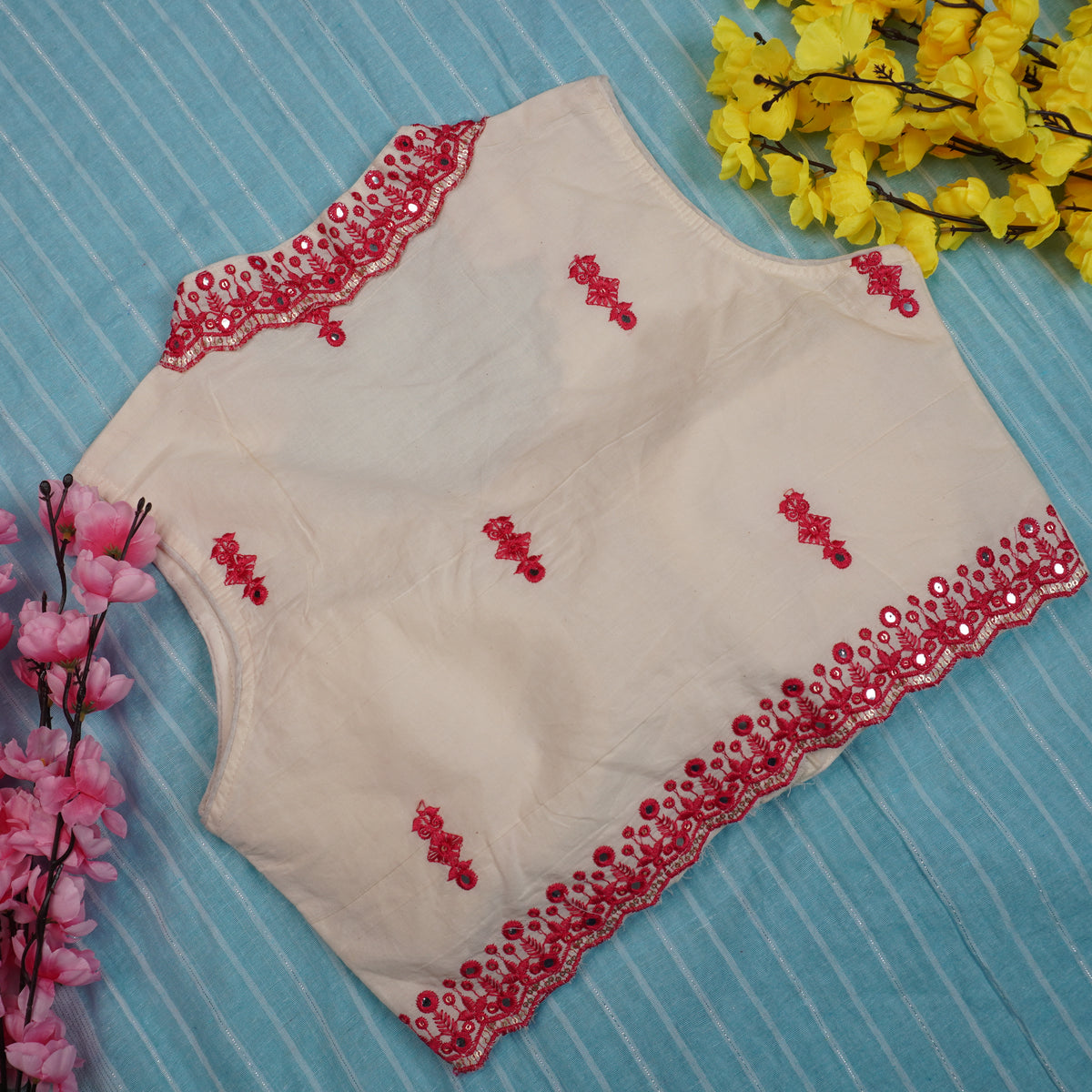 Elegant Floral Embroidered Halter Neck Blouse