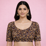 Everyday Cotton Handloom Kalamkari Blouse - Brown & Blue