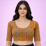 Everyday Wear Cotton Ajrak Print Blouse in Mustard Yellow