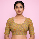 Everyday Wear Cotton Google Print Blouse in Olive Green