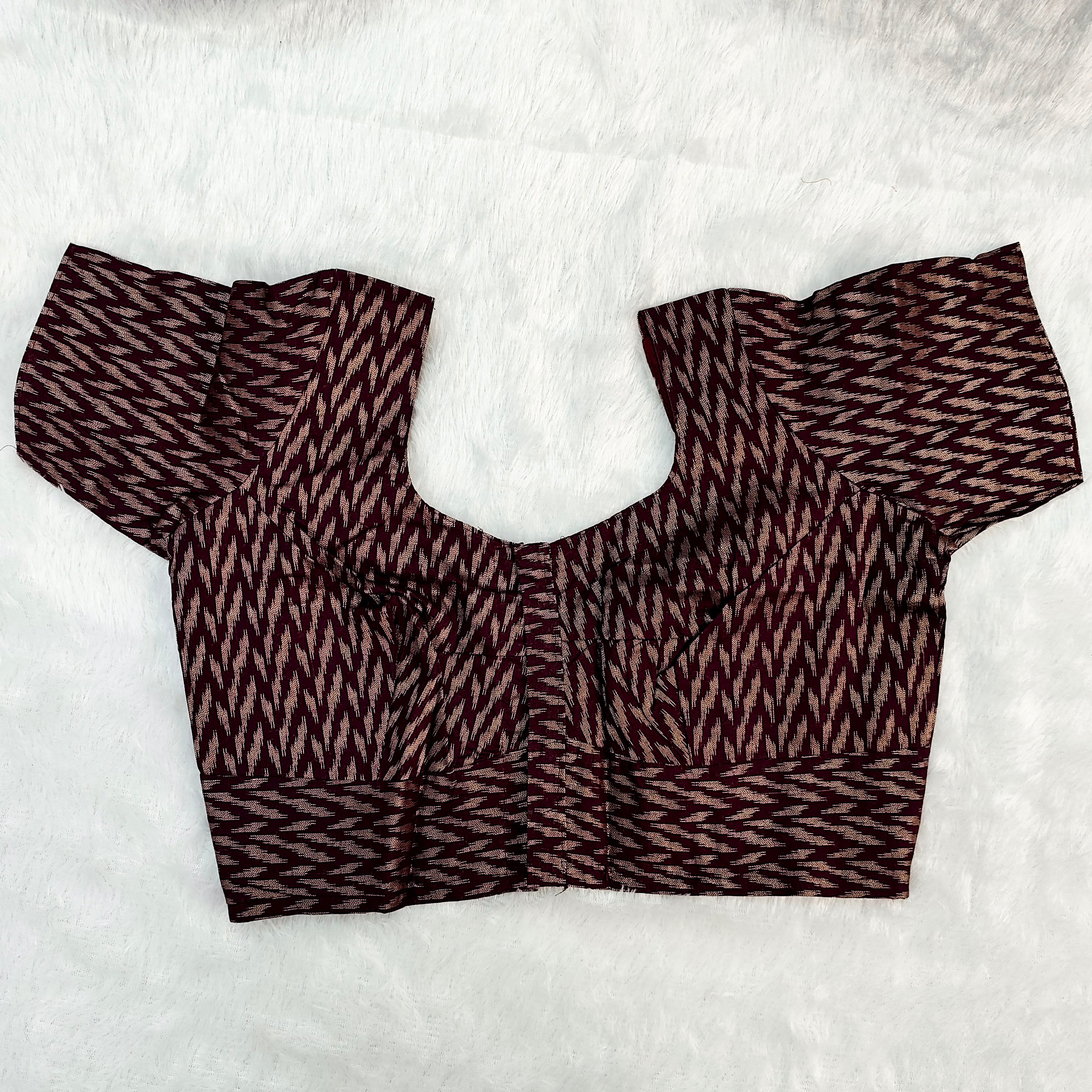 Queen Cotton Blouse Burgundy with Geometric Print