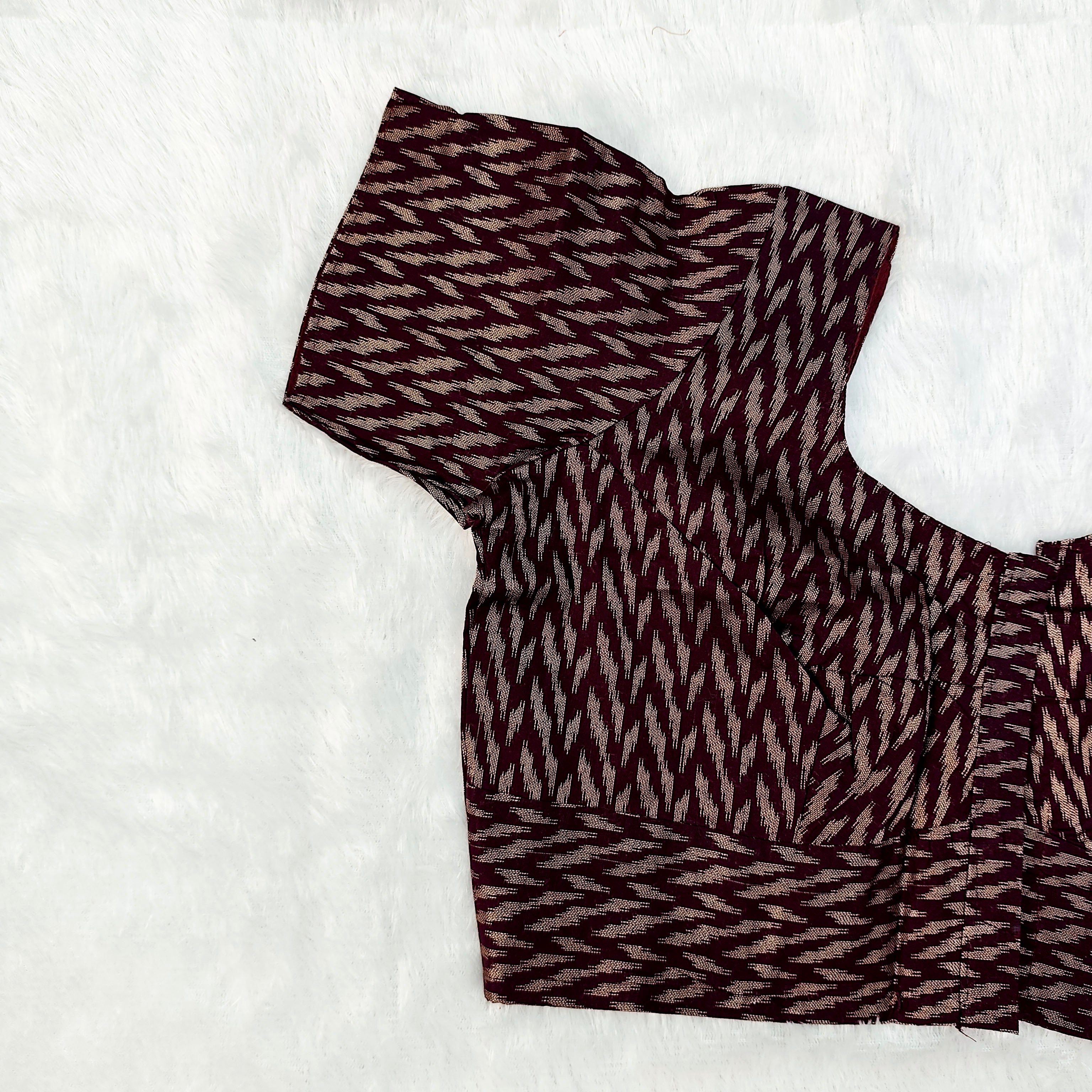 Queen Cotton Blouse Burgundy with Geometric Print