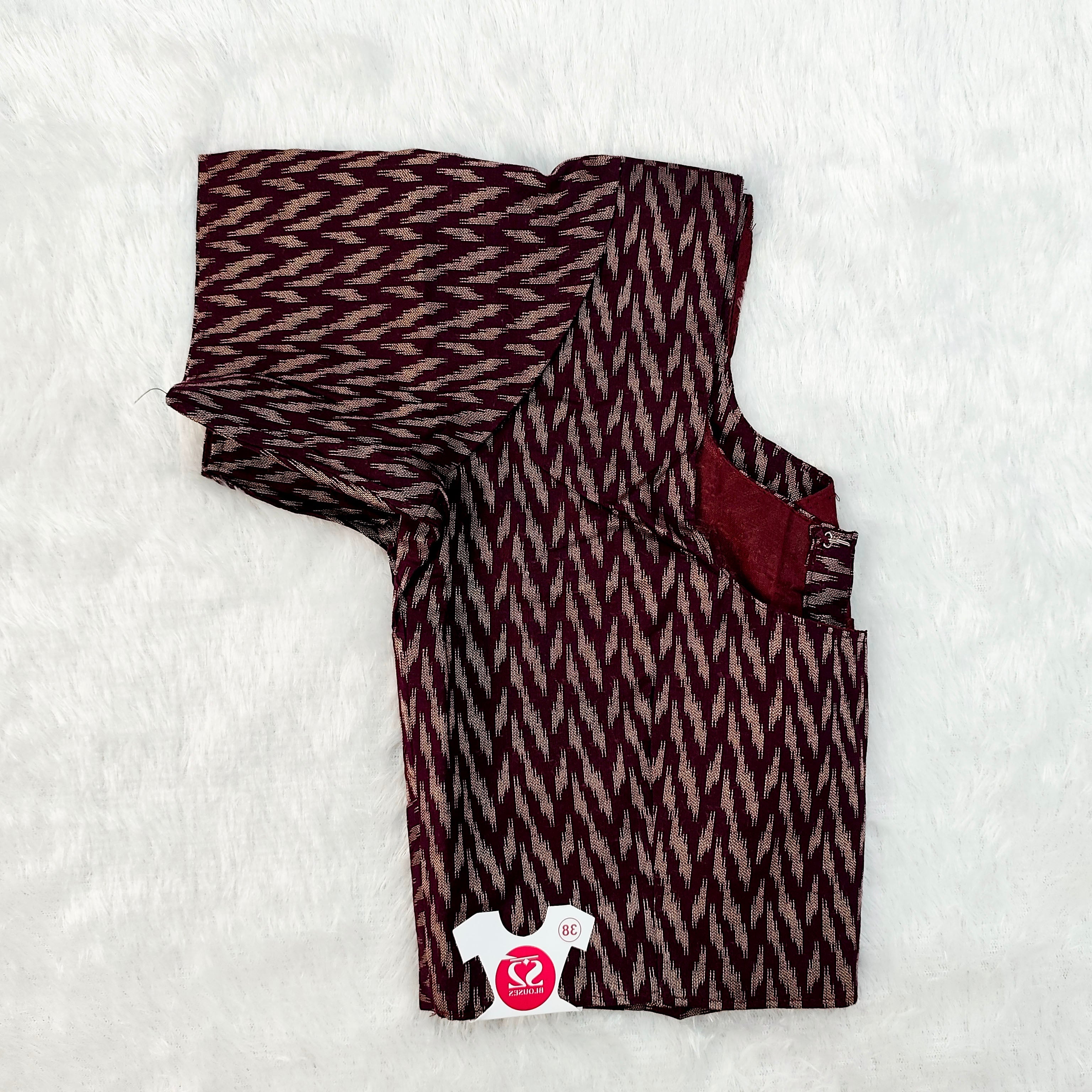 Queen Cotton Blouse Burgundy with Geometric Print