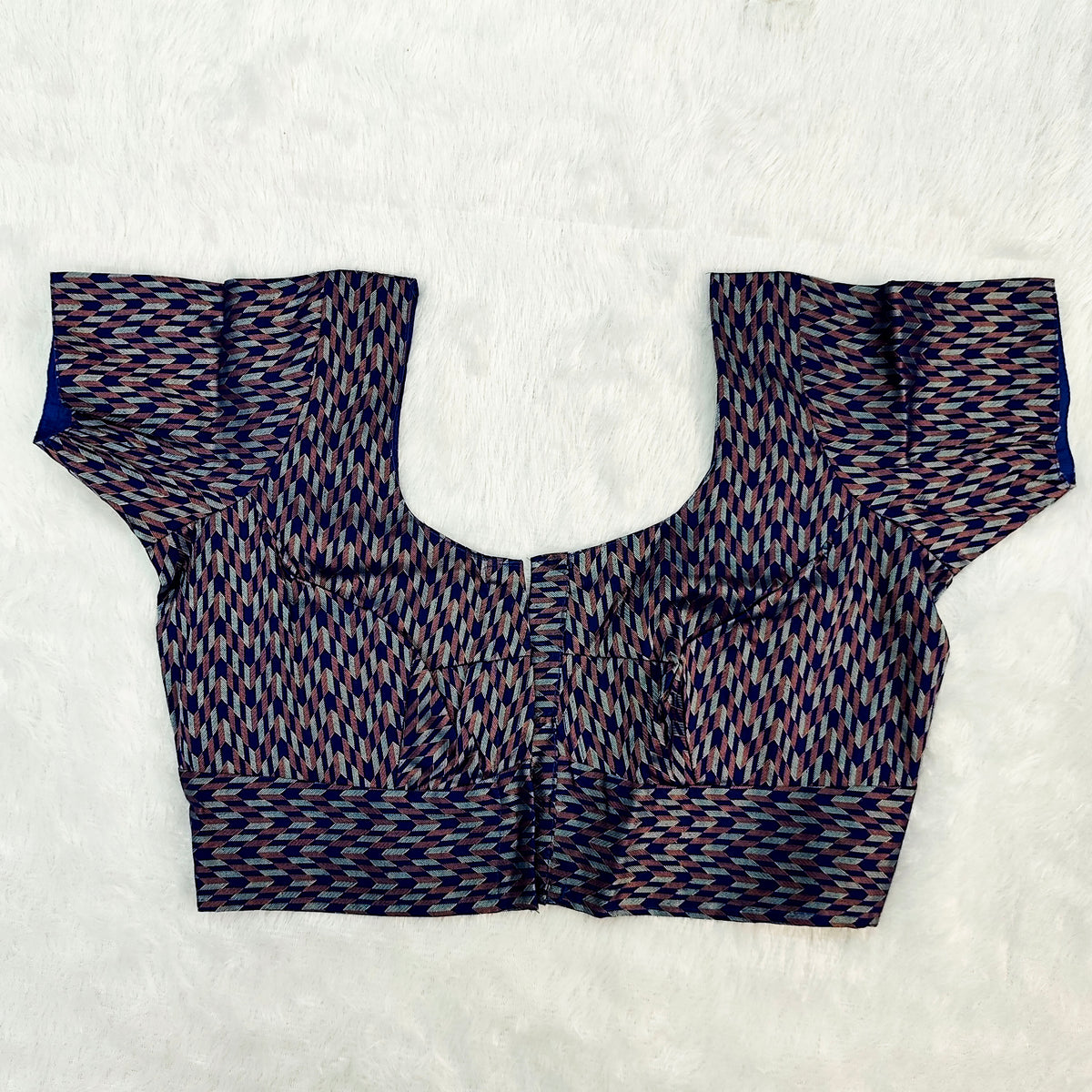 Queen Cotton Blouse Navy Blue with Geometric Print