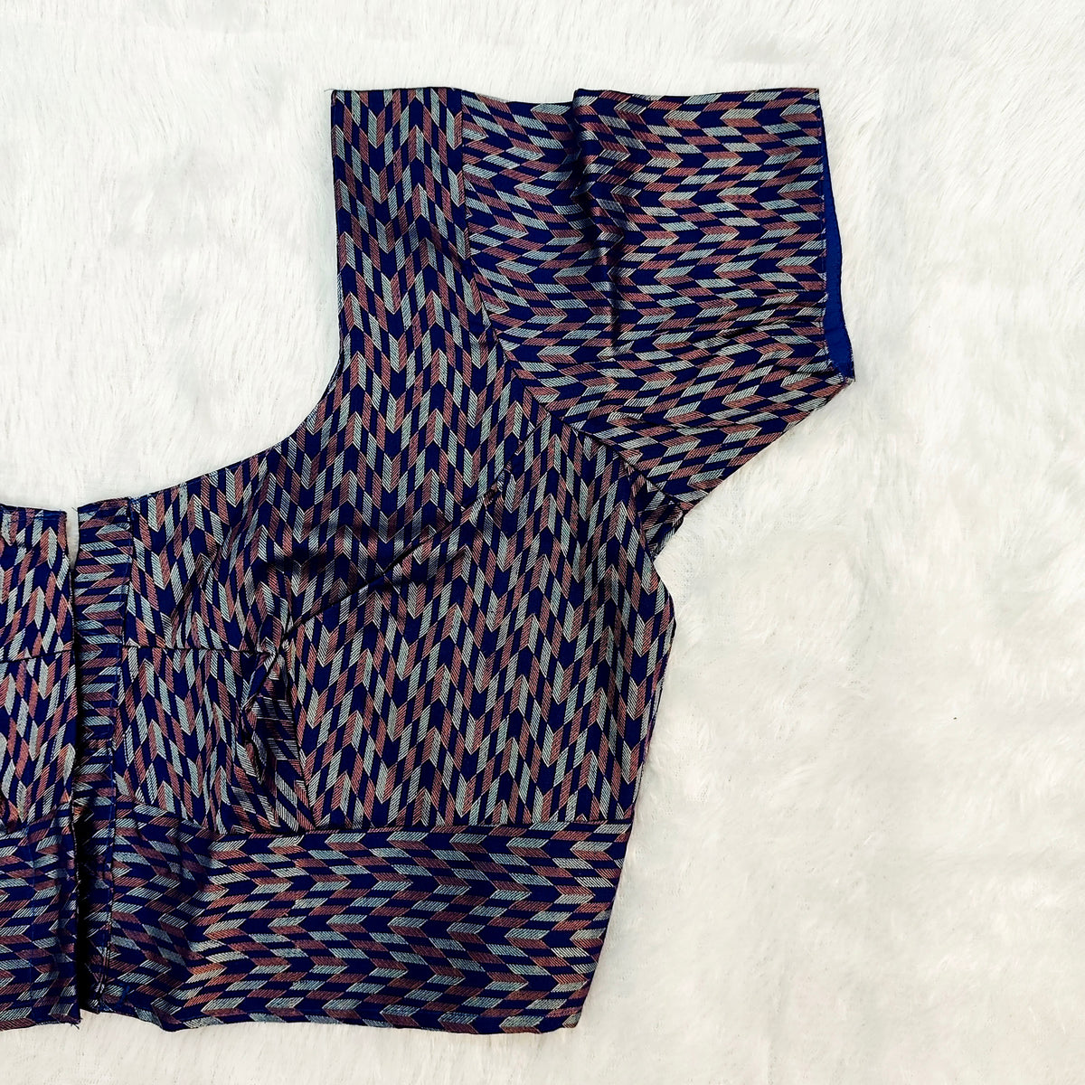Queen Cotton Blouse Navy Blue with Geometric Print