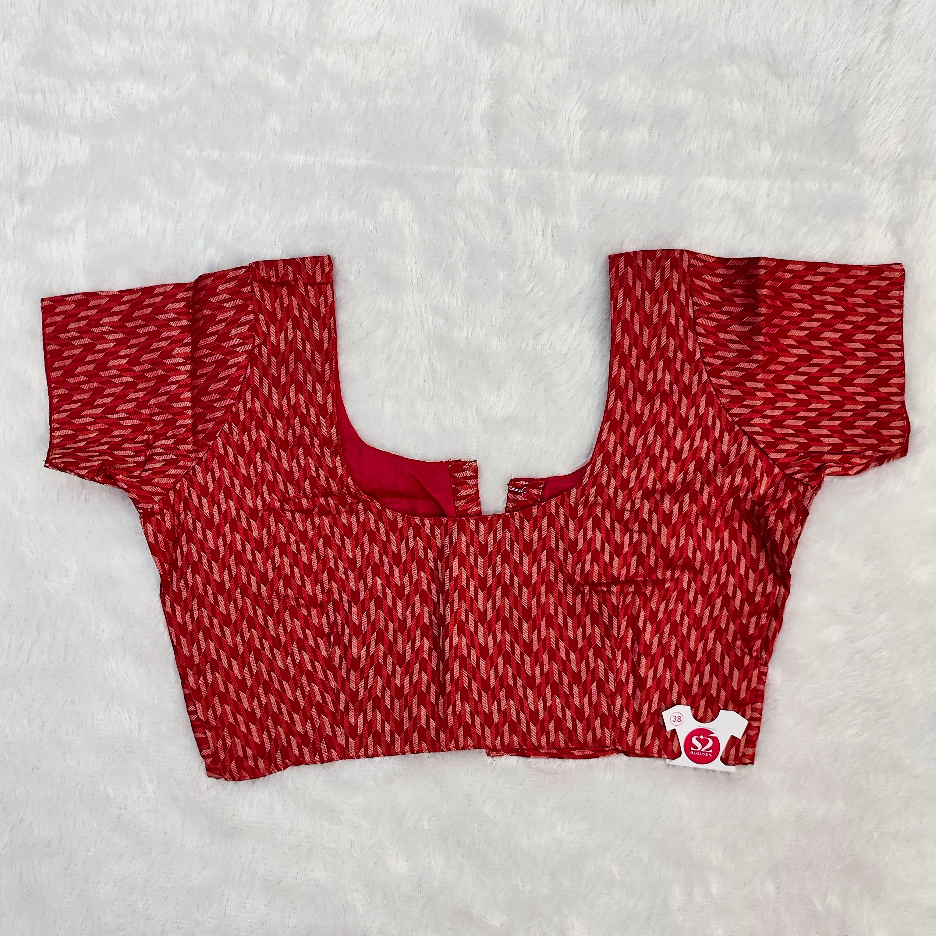 Queen Cotton Blouse Red with Geometric Print