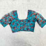 Organza Puff Blouse Blue with Floral Print