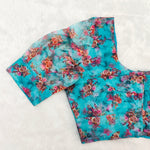 Organza Puff Blouse Blue with Floral Print